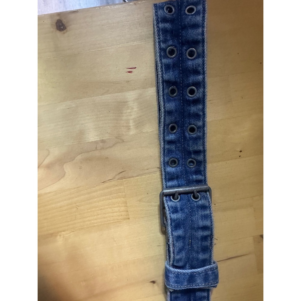 Women's Denim Double Grommet Belt Med Wash Y2K Streetwear Adjustable 25 to 32